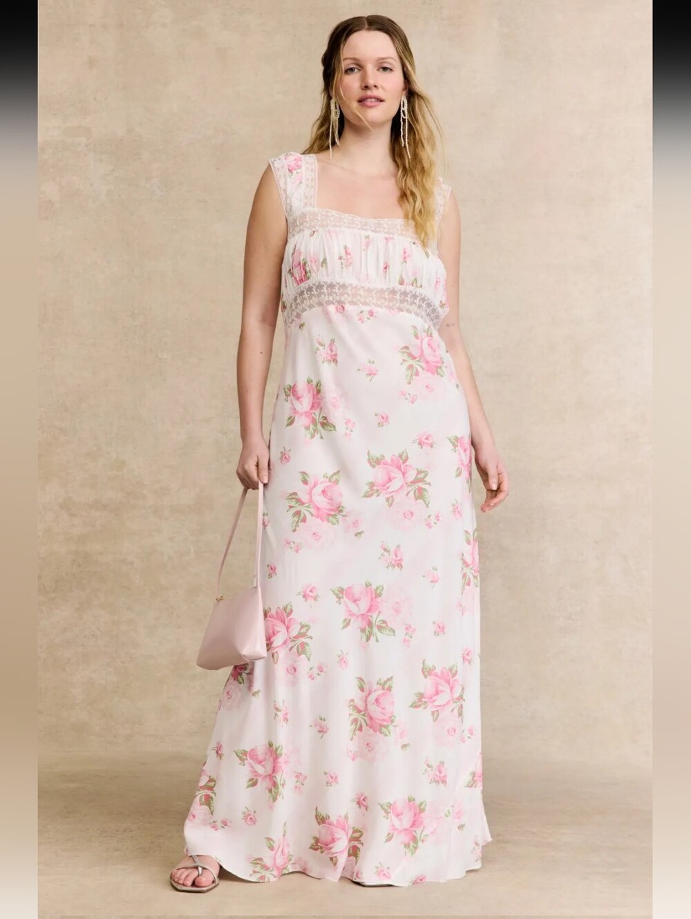 Selkie Veronica White Pink Floral Maxi Slip Dress Size 2X